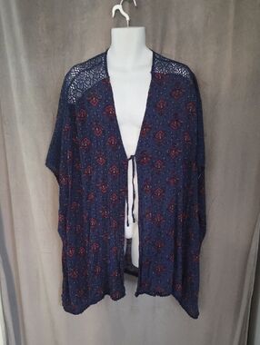 NWT L/XL (Oversized) La Vie En Rose Navy Blue and Red Lightweight Swim Coverup